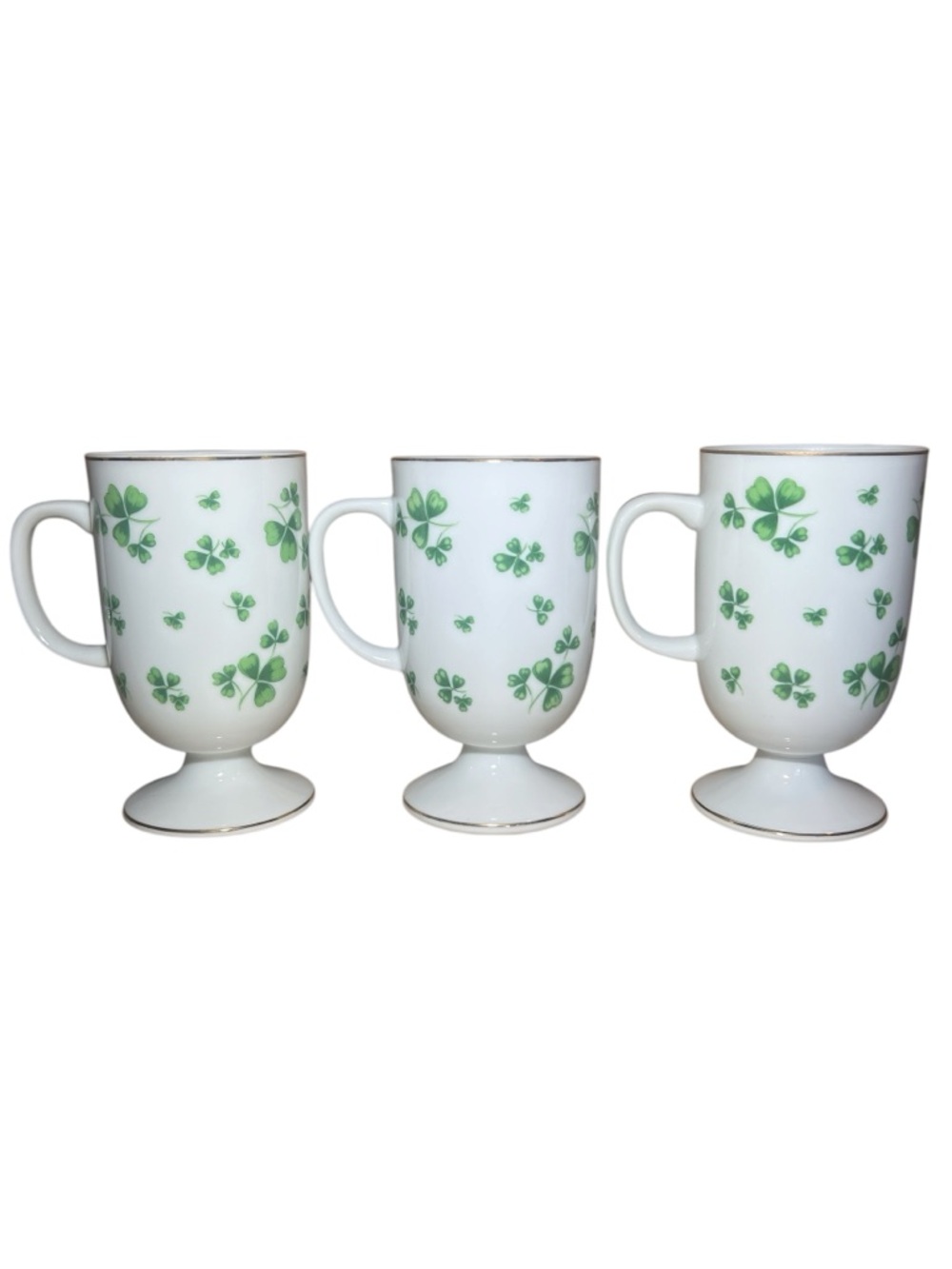 Vintage Lefton China Irish Coffee Cup Mugs Pedestal Set of 3  St. Patrick’s Day - Picture 3 of 15